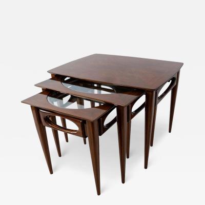 Set of 3 American Modern Walnut Nesting Tables by American of Martinsville