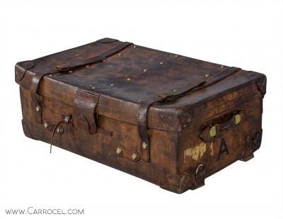 Set of 3 Antique Leather Luggage Cabin Trunks