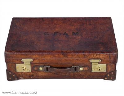 Set of 3 Antique Leather Luggage Cabin Trunks
