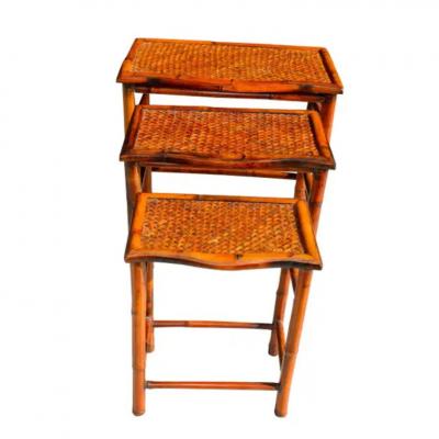 Set of 3 Bamboo and Cane Nesting Side Tables