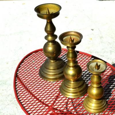 Set of 3 Brass Candle Holders in Various Sizes