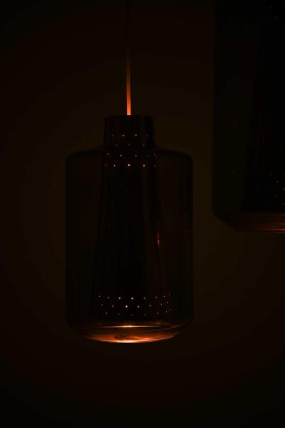 Set of 3 Brass Glass Ceiling Lamps 1950s