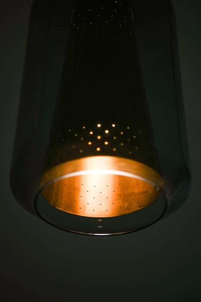 Set of 3 Brass Glass Ceiling Lamps 1950s