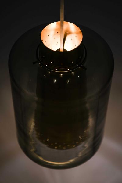 Set of 3 Brass Glass Ceiling Lamps 1950s