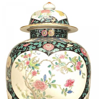 Set of 3 Chinese Style Black and White Porcelain Temple Jars