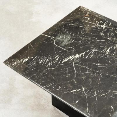 Set of 3 Coffee or Nesting Tables in Black Marble and Black Lacquer 1970s
