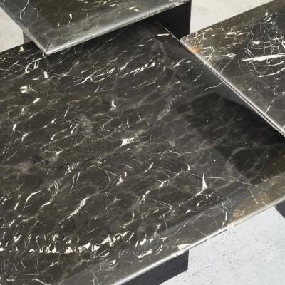 Set of 3 Coffee or Nesting Tables in Black Marble and Black Lacquer 1970s