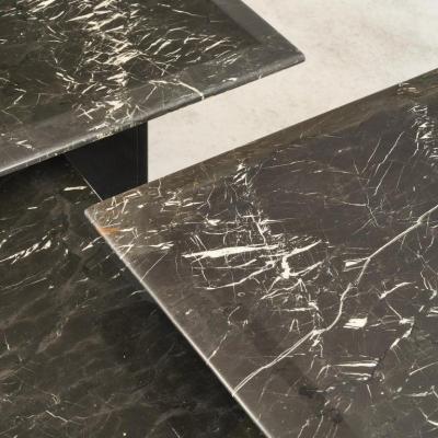 Set of 3 Coffee or Nesting Tables in Black Marble and Black Lacquer 1970s