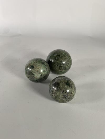 Set of 3 Contemporary American Green Marble Balls