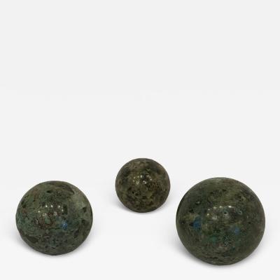 Set of 3 Contemporary American Green Marble Balls