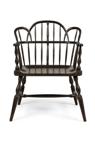 Set of 3 English Windsor Style Black Armchairs