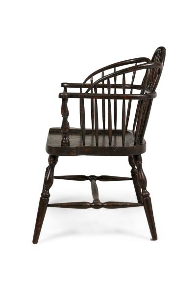 Set of 3 English Windsor Style Black Armchairs