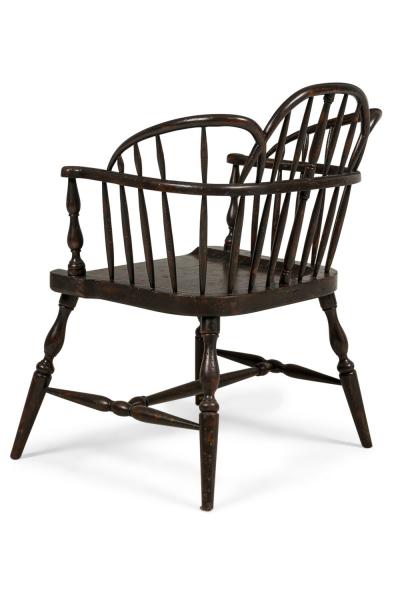 Set of 3 English Windsor Style Black Armchairs