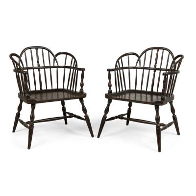 Set of 3 English Windsor Style Black Armchairs