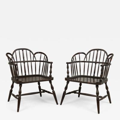 Set of 3 English Windsor Style Black Armchairs