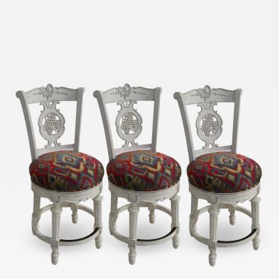 Set of 3 French Provincial Style Swivel Bar Stools