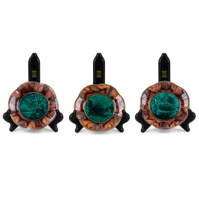 Set of 3 French Romantic Ceramic Majolica Hors doeuvre Dishes with Emerald Genr