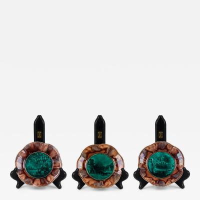Set of 3 French Romantic Ceramic Majolica Hors doeuvre Dishes with Emerald Genr