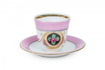 Set of 3 French Victorian Pink Porcelain Teacups and Saucers