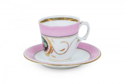 Set of 3 French Victorian Pink Porcelain Teacups and Saucers