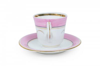 Set of 3 French Victorian Pink Porcelain Teacups and Saucers