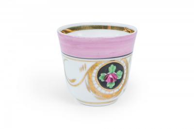 Set of 3 French Victorian Pink Porcelain Teacups and Saucers