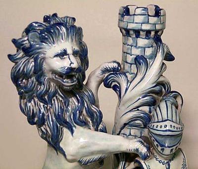 Set of 3 French Victorian Porcelain Lion Clock Set