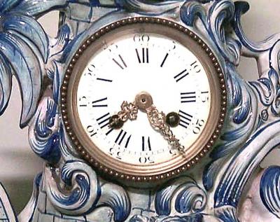Set of 3 French Victorian Porcelain Lion Clock Set