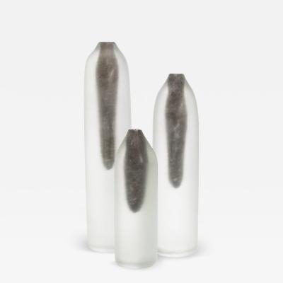 Set of 3 Hand Blown Murano Voda Vases Bottles in Frosted Brass