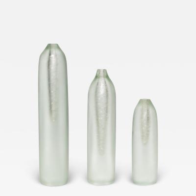 Set of 3 Hand Blown Murano Voda Vases Bottles in Frosted Silver