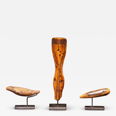 Set of 3 Inuit People Alaska 19th C Carved Walrus Toggle