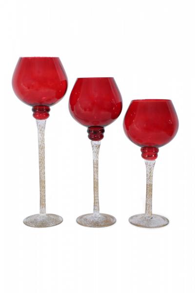 Set of 3 Italian Venetian Red and Gold Glass Goblets