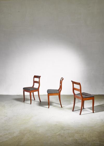Set of 3 Karl Johan style sidechairs with horsehair seat Sweden 19th century