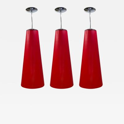 Set of 3 Large Italian Red Glass Pendant Lights