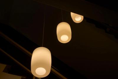 Set of 3 Large Mid Century Pendant Lamps in Opaline Glass 1960