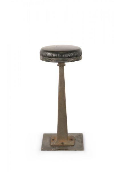 Set of 3 Mid Century American Black Vinyl and Cast Metal Bar Stools