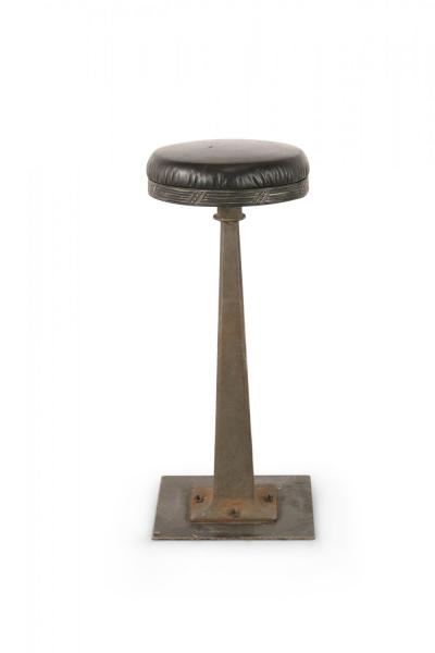 Set of 3 Mid Century American Black Vinyl and Cast Metal Bar Stools