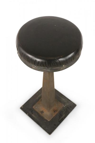 Set of 3 Mid Century American Black Vinyl and Cast Metal Bar Stools