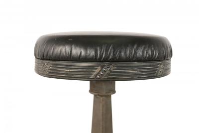 Set of 3 Mid Century American Black Vinyl and Cast Metal Bar Stools