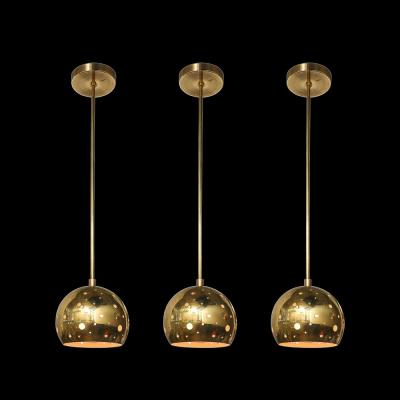 Set of 3 Mid Century Rounded Brass Pendant Chandeliers W Circular Cutout Detail