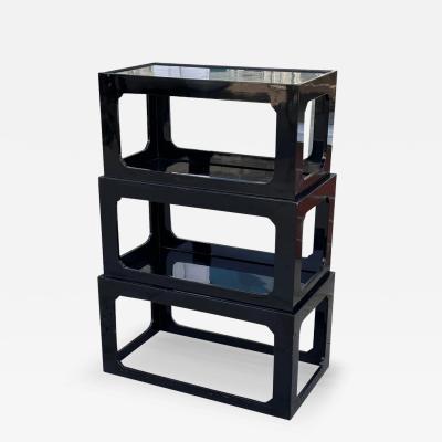 Set of 3 Modern Stacking Black Lacquer Nesting Tables Etagere