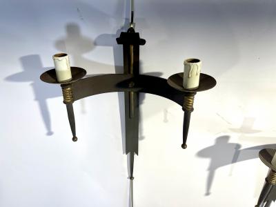 Set of 3 Neo Gothic wall light in wrought iron gilded with leaf France 1920