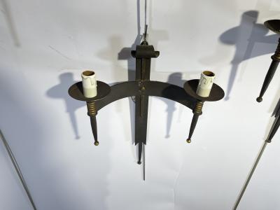 Set of 3 Neo Gothic wall light in wrought iron gilded with leaf France 1920