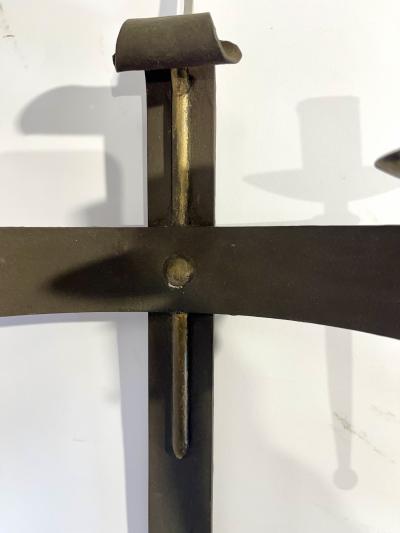 Set of 3 Neo Gothic wall light in wrought iron gilded with leaf France 1920