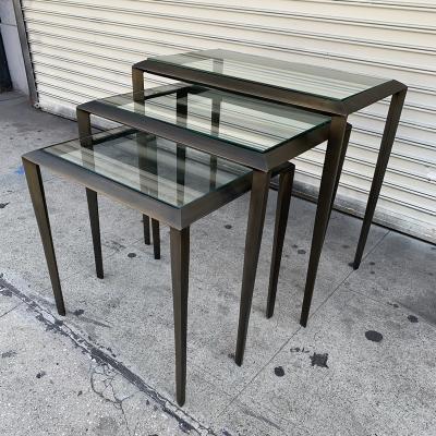 Set of 3 Nesting Tables in Antique Brass
