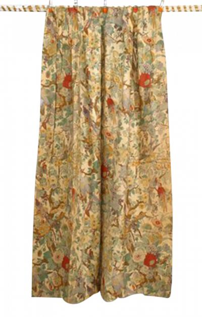 Set of 3 Pair of Floral and Bird Linen Drapes and 1 Valance