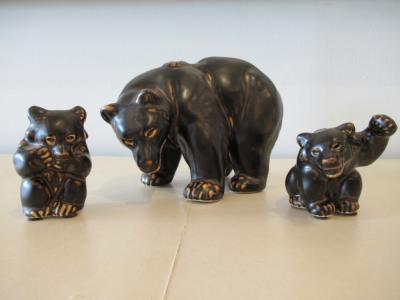Set of 3 Royal Copenhagen Danish Mid Century Black Porcelain Bears