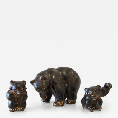 Set of 3 Royal Copenhagen Danish Mid Century Black Porcelain Bears