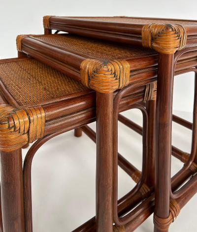 Set of 3 Vintage Rattan Grass Cloth Nesting Tables McGuire Manner