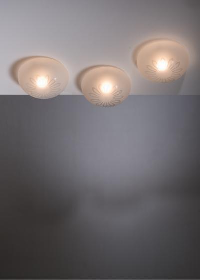 Set of 3 frosted glass flush mount ceiling lamps